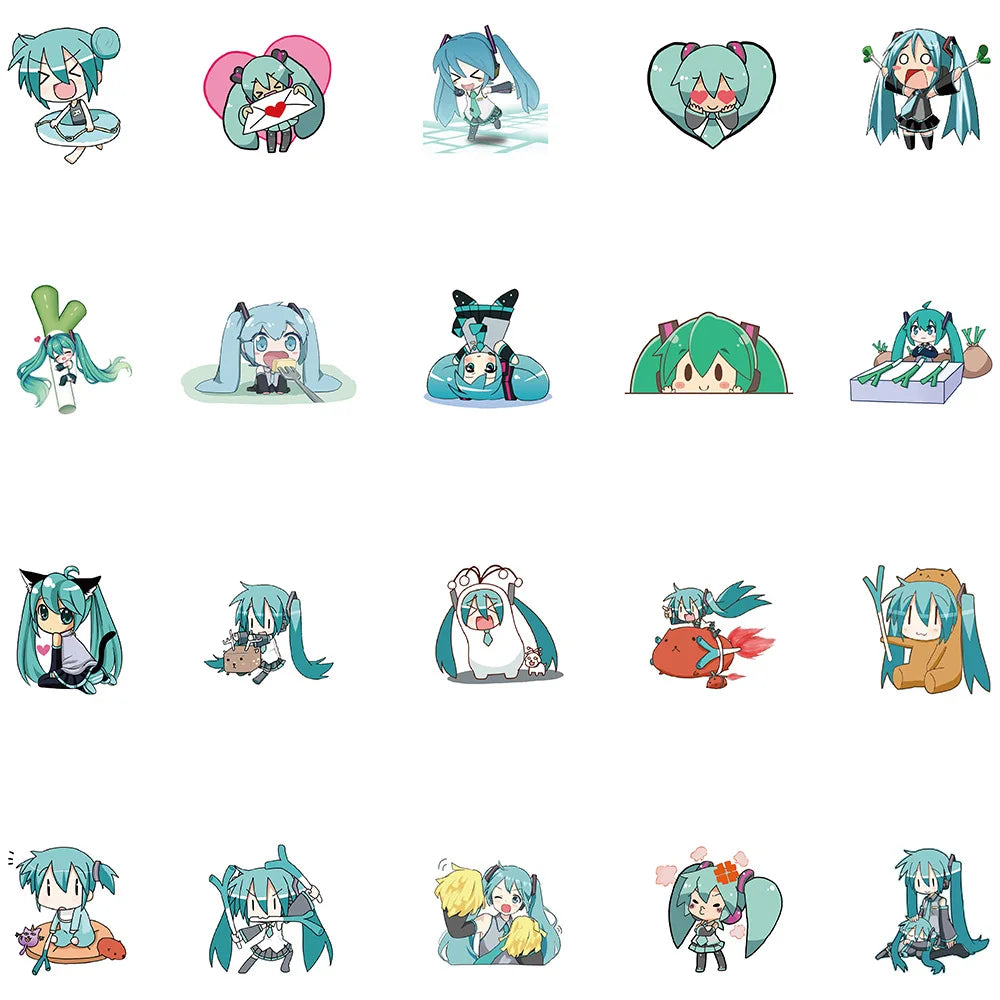 65Pcs Cute Cartoon Hatsune Miku Sticker Waterproof Vinyl for Laptop