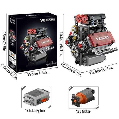 Brick V8 Engine Motorized Simulation Model Electrically Drive Building