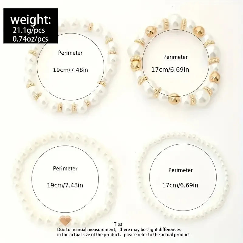 New 4 Pcs/Set imitation Pearl Beaded Bracelets Set for Women Fashion