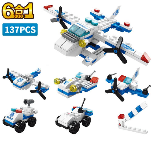 6in1 NEW Police Sports Car Fire Engineering Engine Mini Loader Truck