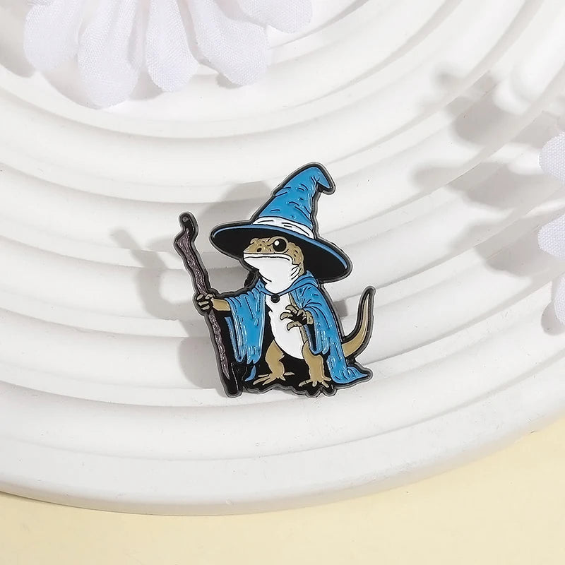 Lizard Wizard Enamel Pins Punk Gothic Blue Animal Metal Brooches