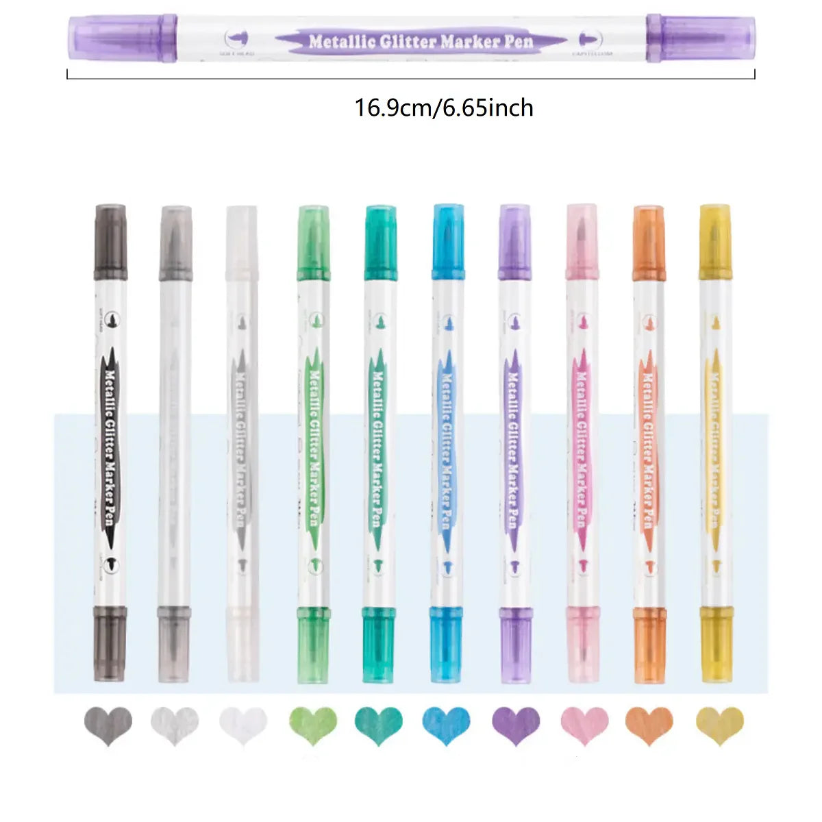 10pcs Metallic Glitter Dual Tip Marker Pens, with Brush And Fine nibs,