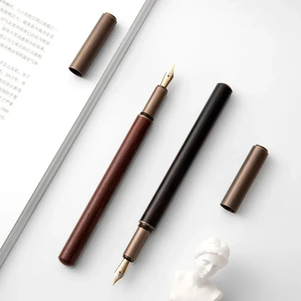 Luxury Retro Wood Bronze Fountain Pen Office Business Writing Art