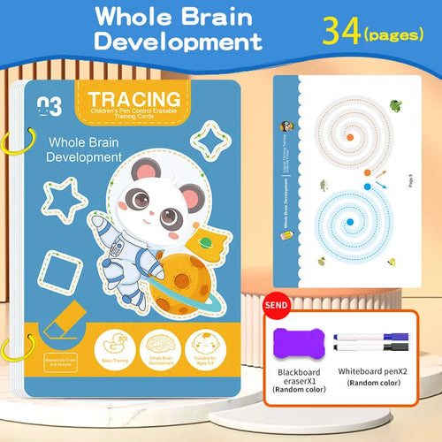 34-Page Children's Reusable Workbook Set with Erasable Pen - Early