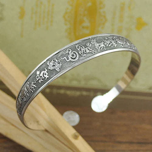 New Retro Cuff Bracelets Tibetan Silver Metal Carving Fish Elephant