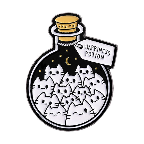 Cartoon Cat Happiness Potion Enamel Pin Cat Enthusiasts Metal Brooch