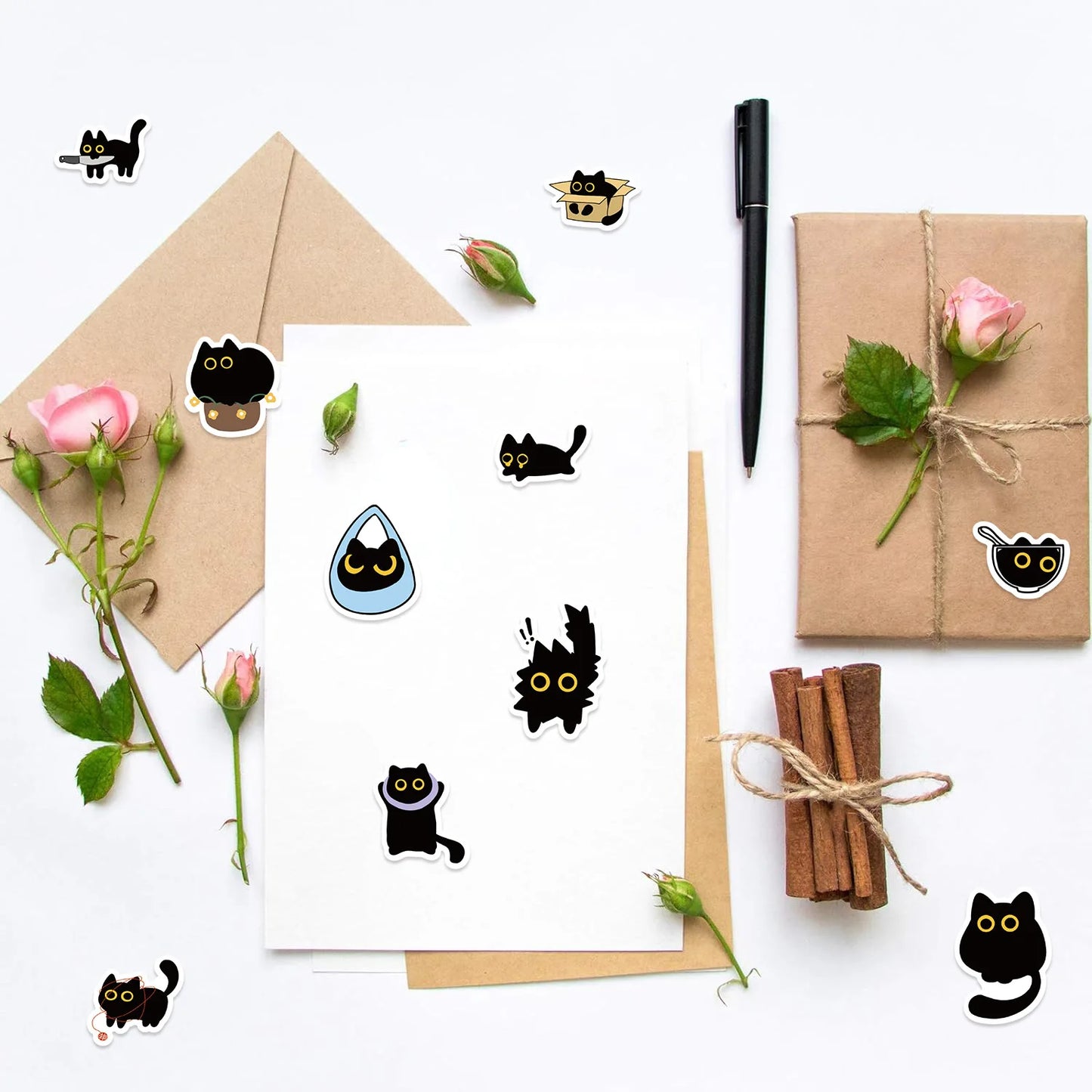 500PCS Ten Different Patterns Black Cat Roll Stickers Small Pattern