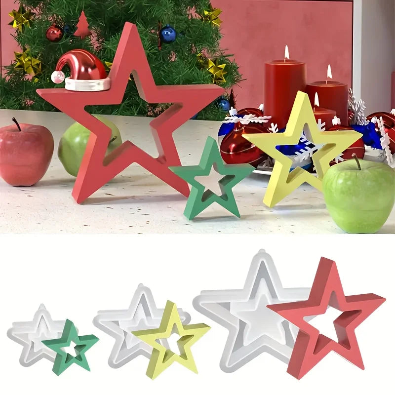 3PCS Star-Shaped Silicone Casting Molds, 3D Hollow Star DIY Craft