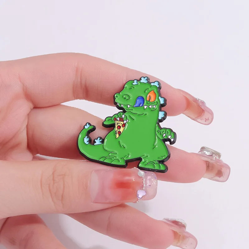 Cartoon Green Reptar Dinosaur Enamel Pin Nostalgia Animation Movies