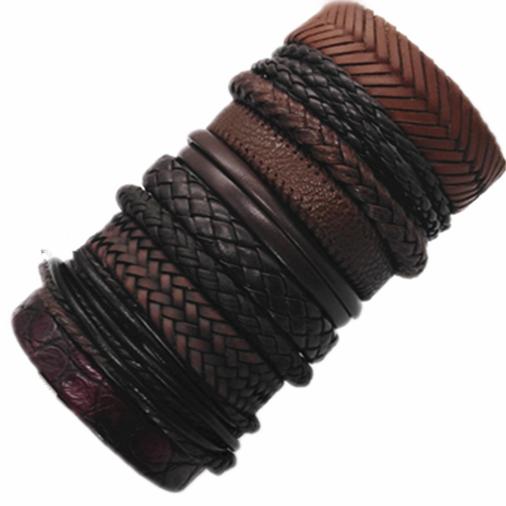 10 Pcs/set Black Rope Weave Charm Leather Bracelets Men Bracelets