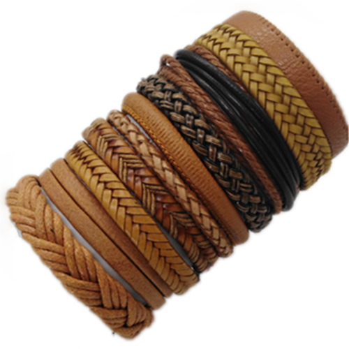 10 Pcs/set Black Rope Weave Charm Leather Bracelets Men Bracelets