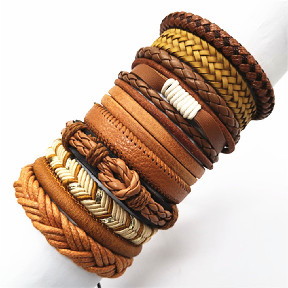 10 Pcs/set Black Rope Weave Charm Leather Bracelets Men Bracelets