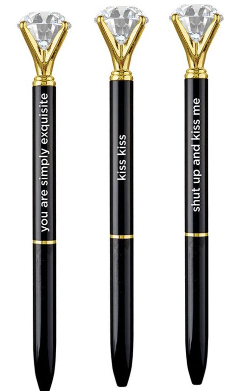 Shut Up And Kiss Me Black Gem Pen Set of 6 | Giftable Quote Pens