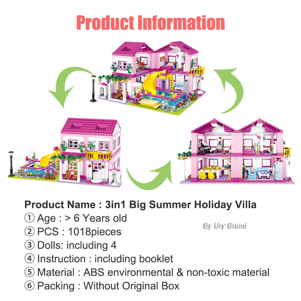 Friends City House Summer Holiday Villa Castle Building Blocks Sets