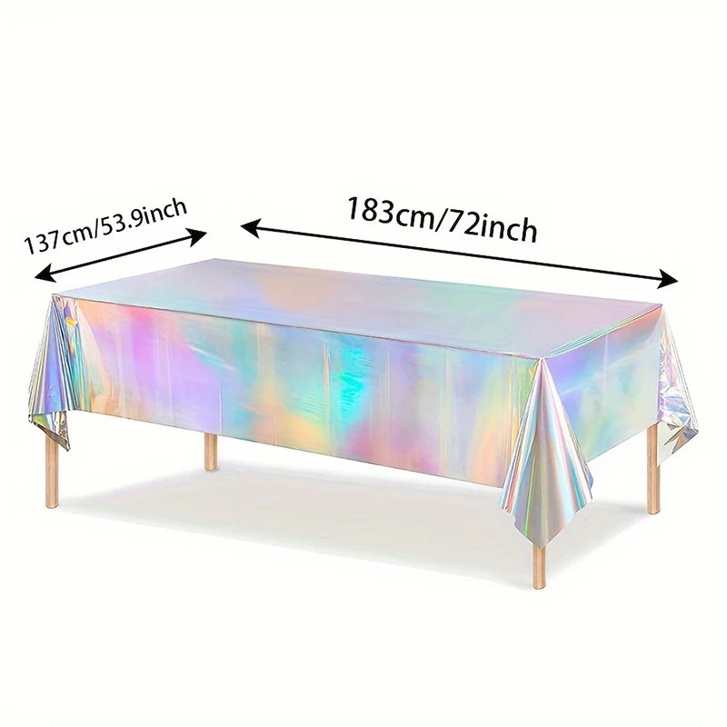 1pc, Laser Rainbow Theme Party Tablecloth,  Disposable Tablecloth