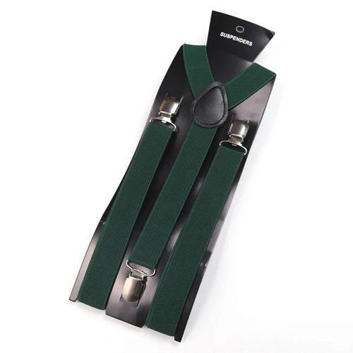 Solid Color Elastic Leather Suspenders Braces Men Women Black Blue Red