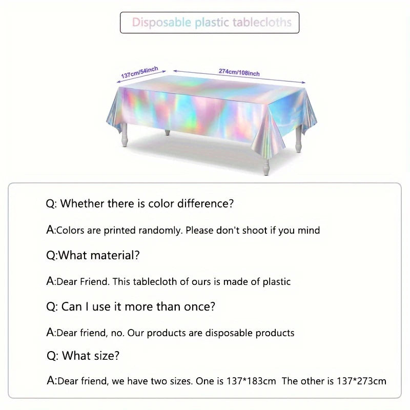 1pc, Laser Rainbow Theme Party Tablecloth,  Disposable Tablecloth