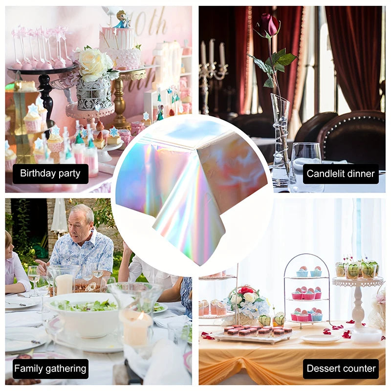 1pc, Laser Rainbow Theme Party Tablecloth,  Disposable Tablecloth