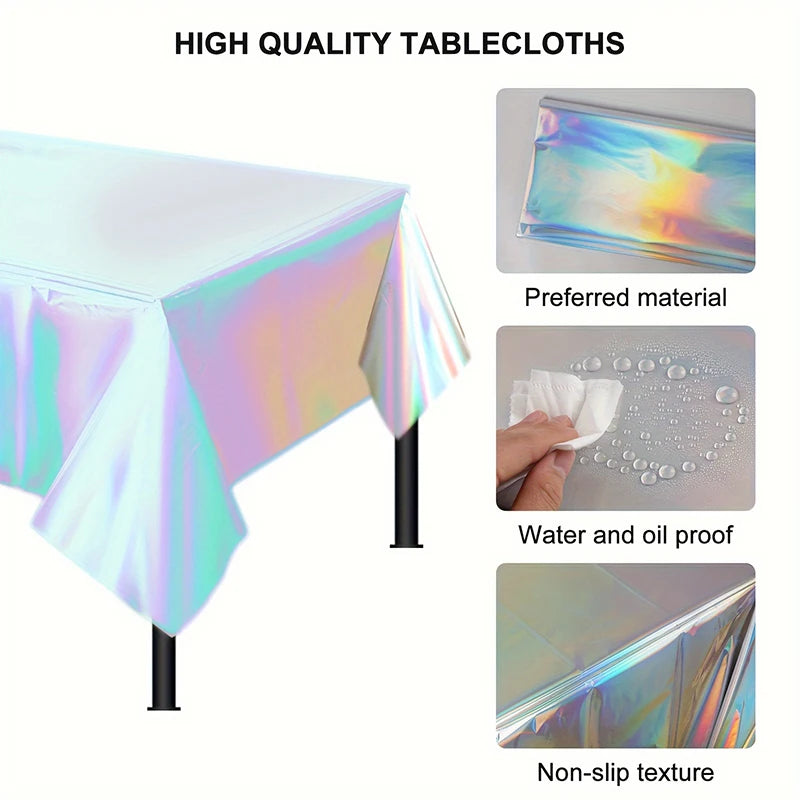 1pc, Laser Rainbow Theme Party Tablecloth,  Disposable Tablecloth