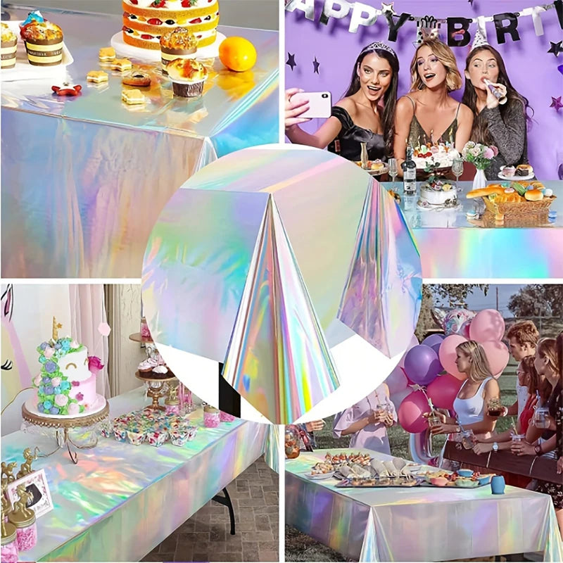 1pc, Laser Rainbow Theme Party Tablecloth,  Disposable Tablecloth