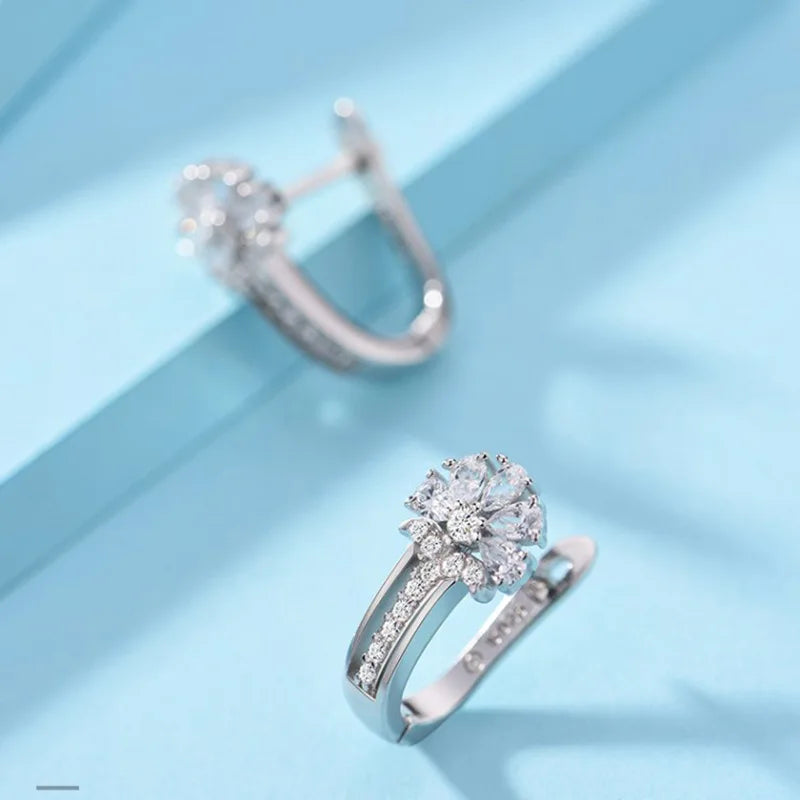 Fine Jewelry 925 Sterling Silver Earrings Inlaid With Zircon Crystal