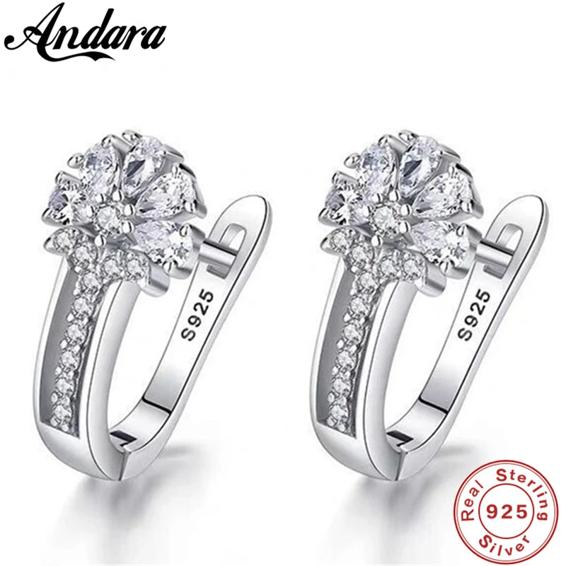 Fine Jewelry 925 Sterling Silver Earrings Inlaid With Zircon Crystal