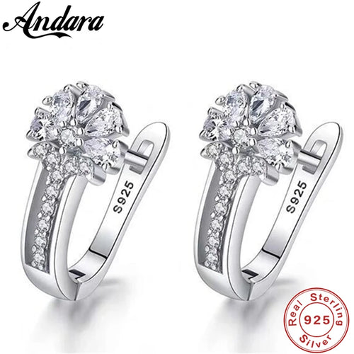 Fine Jewelry 925 Sterling Silver Earrings Inlaid With Zircon Crystal
