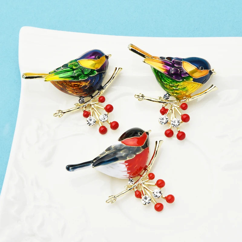 Wuli&baby 2021 Multicolor Bird Brooch Pins Quality Enamel Ainmal