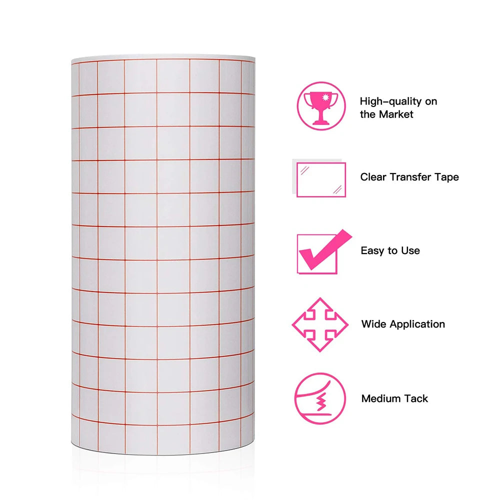 Adhesive Vinyl Transfer Paper Tape Roll Transparent w/Red Alignment