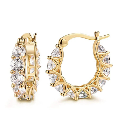 Huitan Full Paved Crystal CZ Hoop Earrings for Women Dazzling