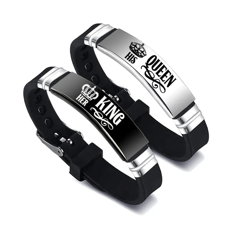 2 Pcs/Set His Queen Her King Couple Bracelet Stainless Steel