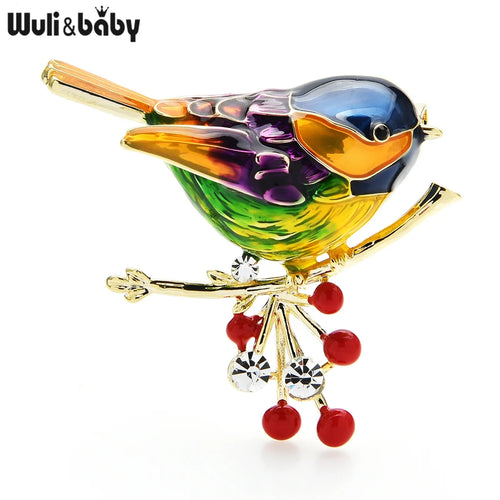Wuli&baby 2021 Multicolor Bird Brooch Pins Quality Enamel Ainmal