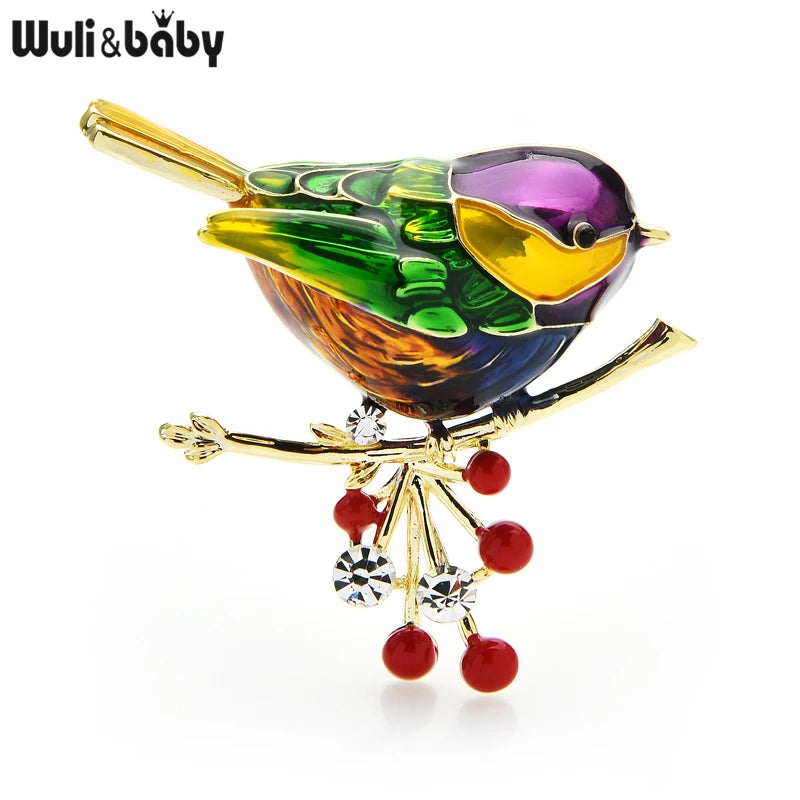 Wuli&baby 2021 Multicolor Bird Brooch Pins Quality Enamel Ainmal