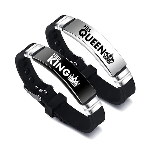 2 Pcs/Set His Queen Her King Couple Bracelet Stainless Steel