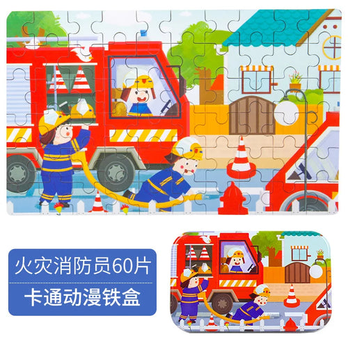 Hot New 60 Pieces Wooden Puzzle Toys for Children Cartoon Vehicle