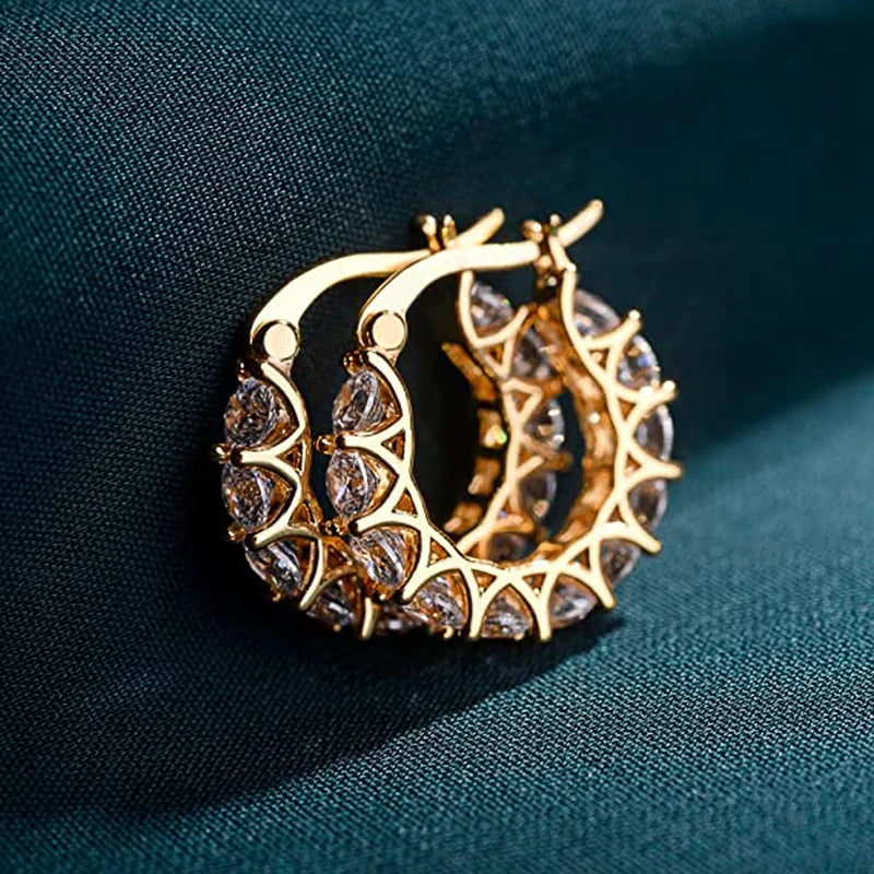 Huitan Full Paved Crystal CZ Hoop Earrings for Women Dazzling