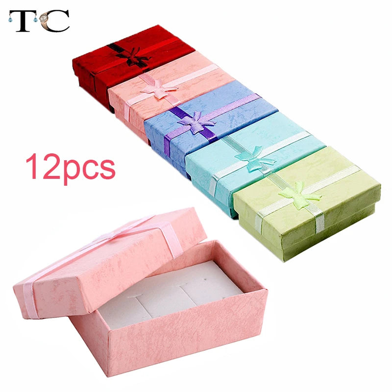 12pcs/lot Assorted Colors Ring Necklace Set Box Trinket Box Necklace