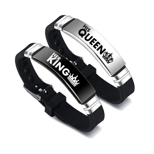 2 Pcs/Set His Queen Her King Couple Bracelet Stainless Steel
