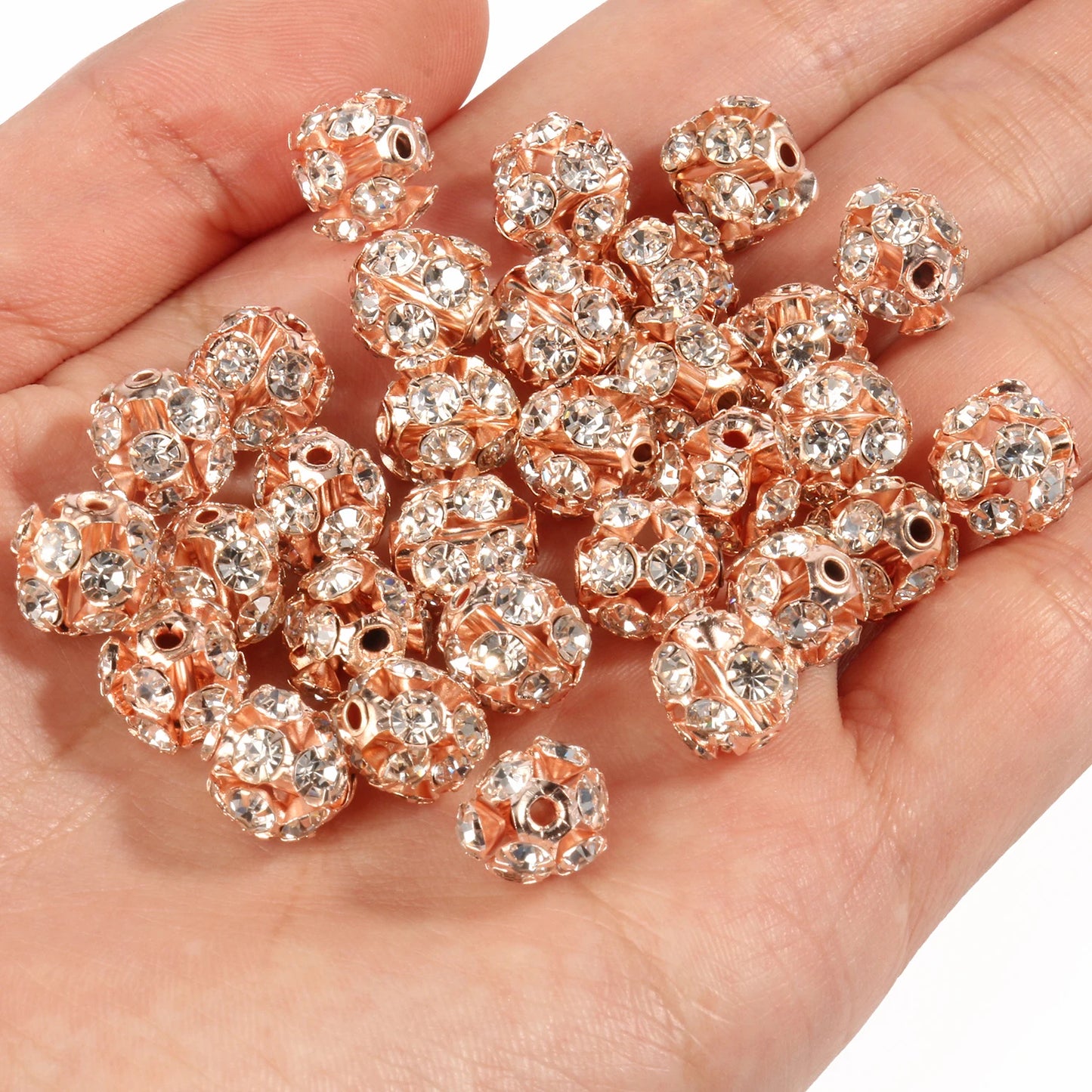 50pcs 6/8/10mm AB Color Metal Crystal Beads Rhinestone Ball Shape