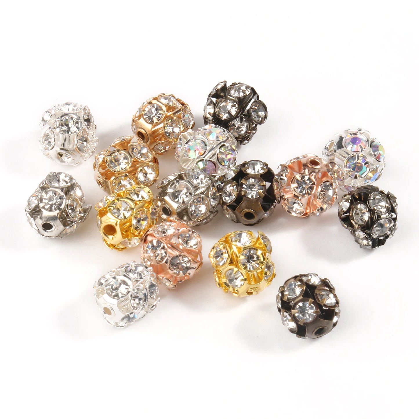 50pcs 6/8/10mm AB Color Metal Crystal Beads Rhinestone Ball Shape