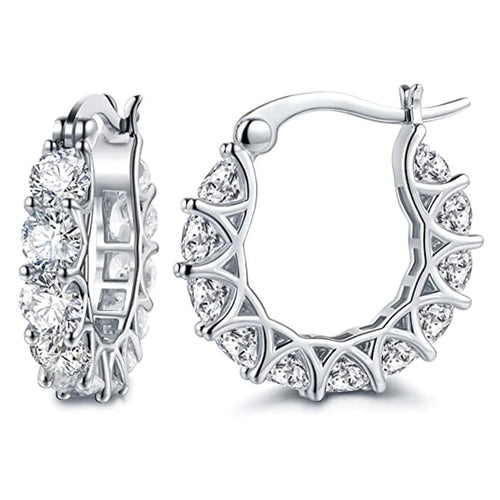 Huitan Full Paved Crystal CZ Hoop Earrings for Women Dazzling