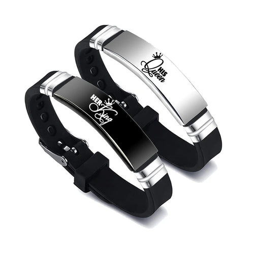 2 Pcs/Set His Queen Her King Couple Bracelet Stainless Steel