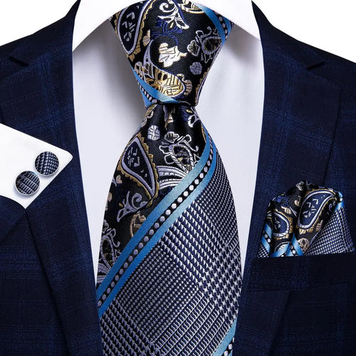 Black Red Striped Silk Wedding Tie For Men Handky Cufflink Gift Men