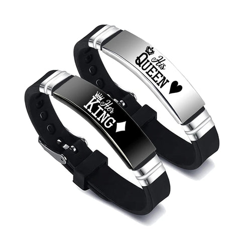 2 Pcs/Set His Queen Her King Couple Bracelet Stainless Steel