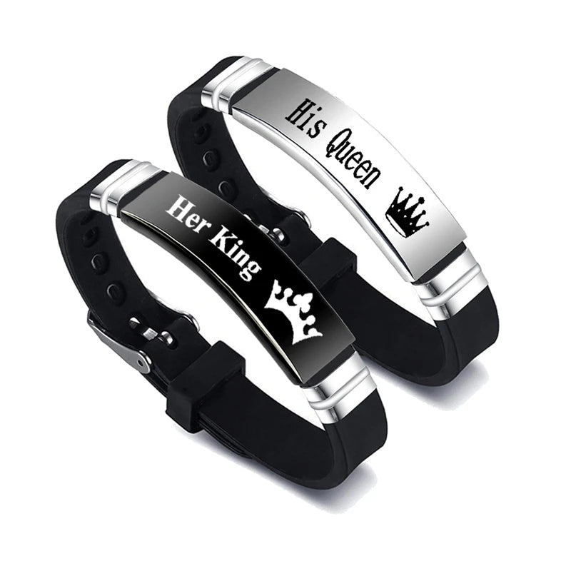 2 Pcs/Set His Queen Her King Couple Bracelet Stainless Steel
