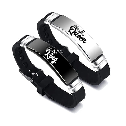 2 Pcs/Set His Queen Her King Couple Bracelet Stainless Steel