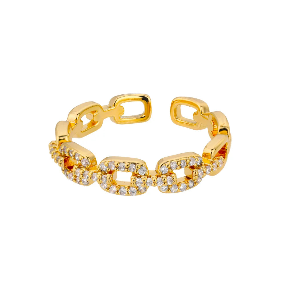 Classic Zircon Twist Chain Rings For Women Stainless Steel  Elegant
