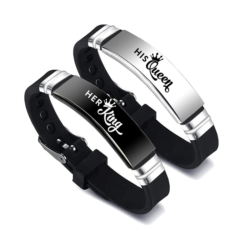 2 Pcs/Set His Queen Her King Couple Bracelet Stainless Steel