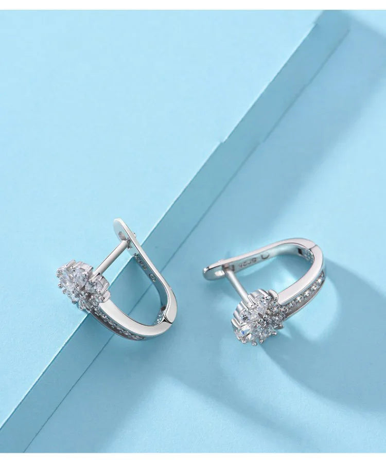 Fine Jewelry 925 Sterling Silver Earrings Inlaid With Zircon Crystal
