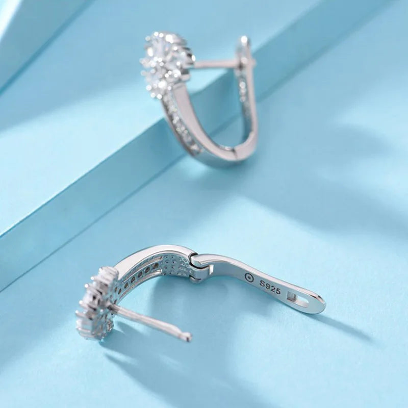 Fine Jewelry 925 Sterling Silver Earrings Inlaid With Zircon Crystal